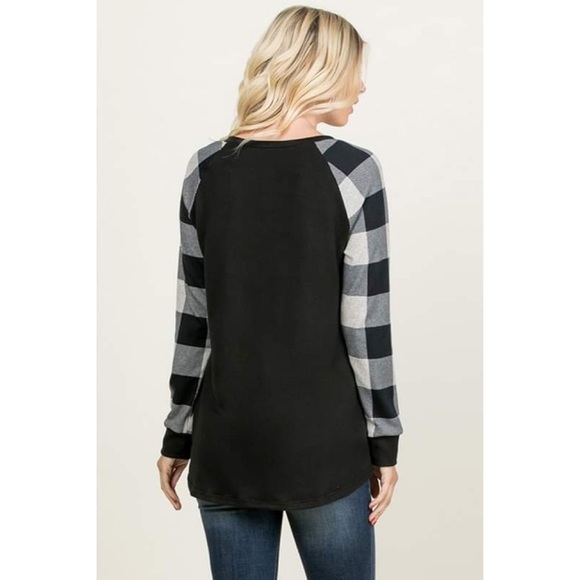 Black and white Soft Buffalo Check Long Sleeve Top - Picture 2 of 4